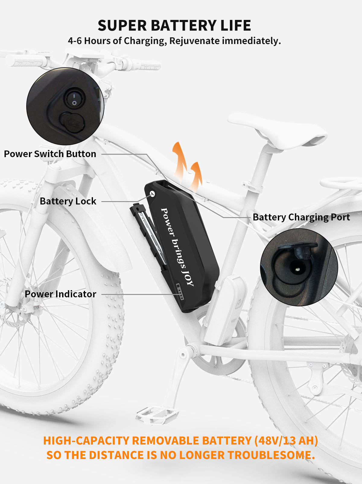  Homrest 26" Electric Bike Ebike Bicycle 750W Motor Fat Tire With P7 48V 13AH Removable Li-Battery, Blue