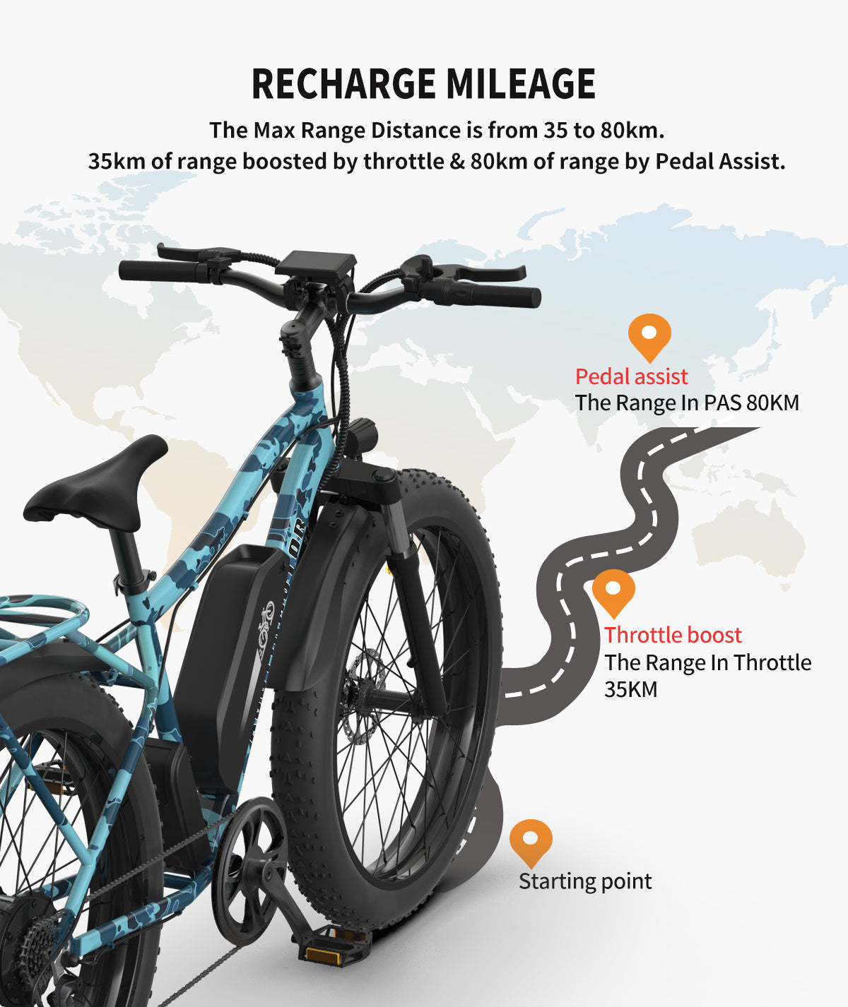  Homrest 26" Electric Bike Ebike Bicycle 750W Motor Fat Tire With P7 48V 13AH Removable Li-Battery, Blue