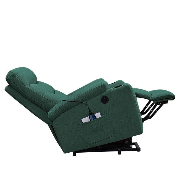 Power Lift Recliner Chair with Massage and Heat for Elderly Electric Recliner Lift Chair with 2 Side Pockets, Cup Holders, USB Port for Living Room, Green