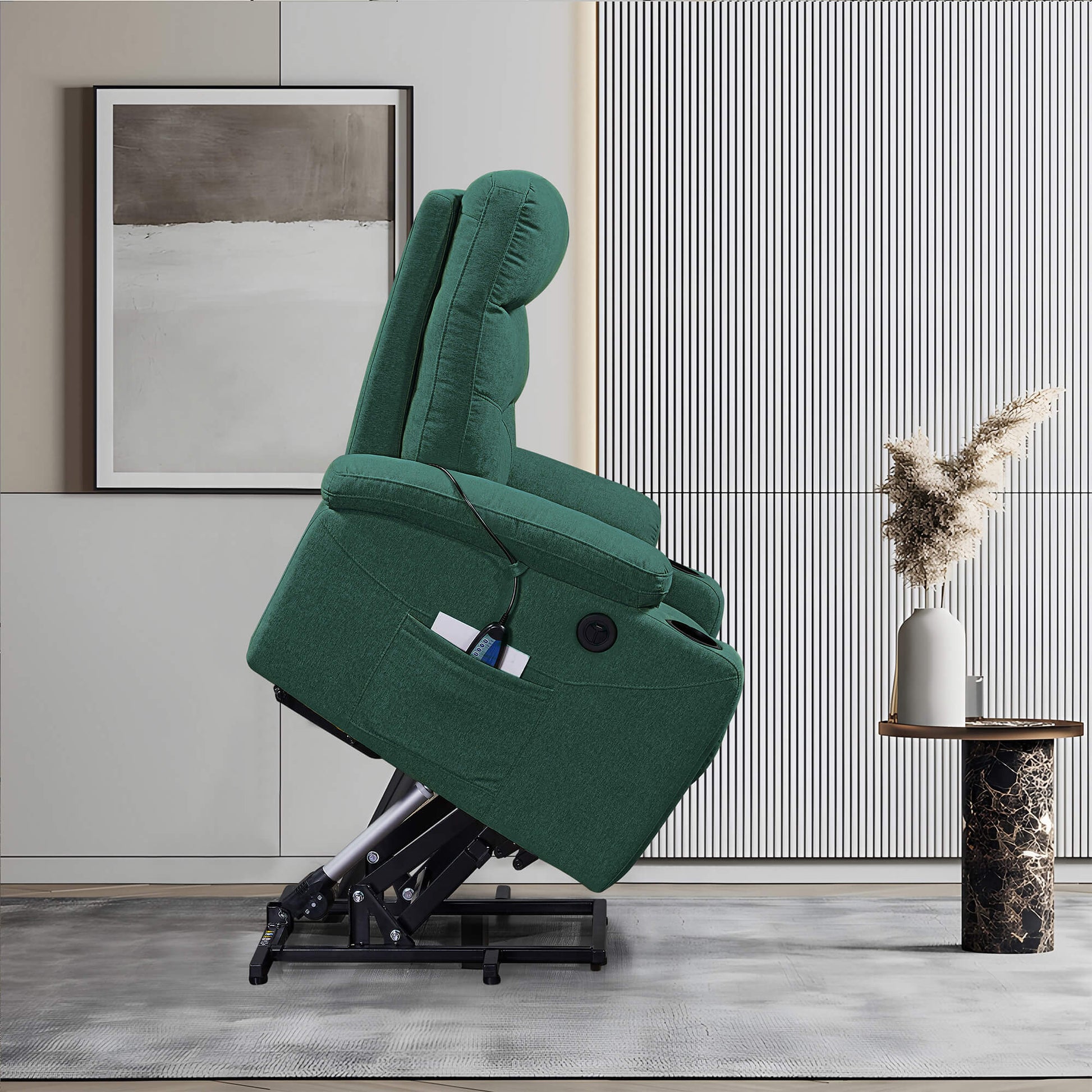Homrest Power Lift Recliner Chair with Massage and Heat for Elderly Electric Recliner Lift Chair with 2 Side Pockets, Cup Holders, USB Port for Living Room, Green