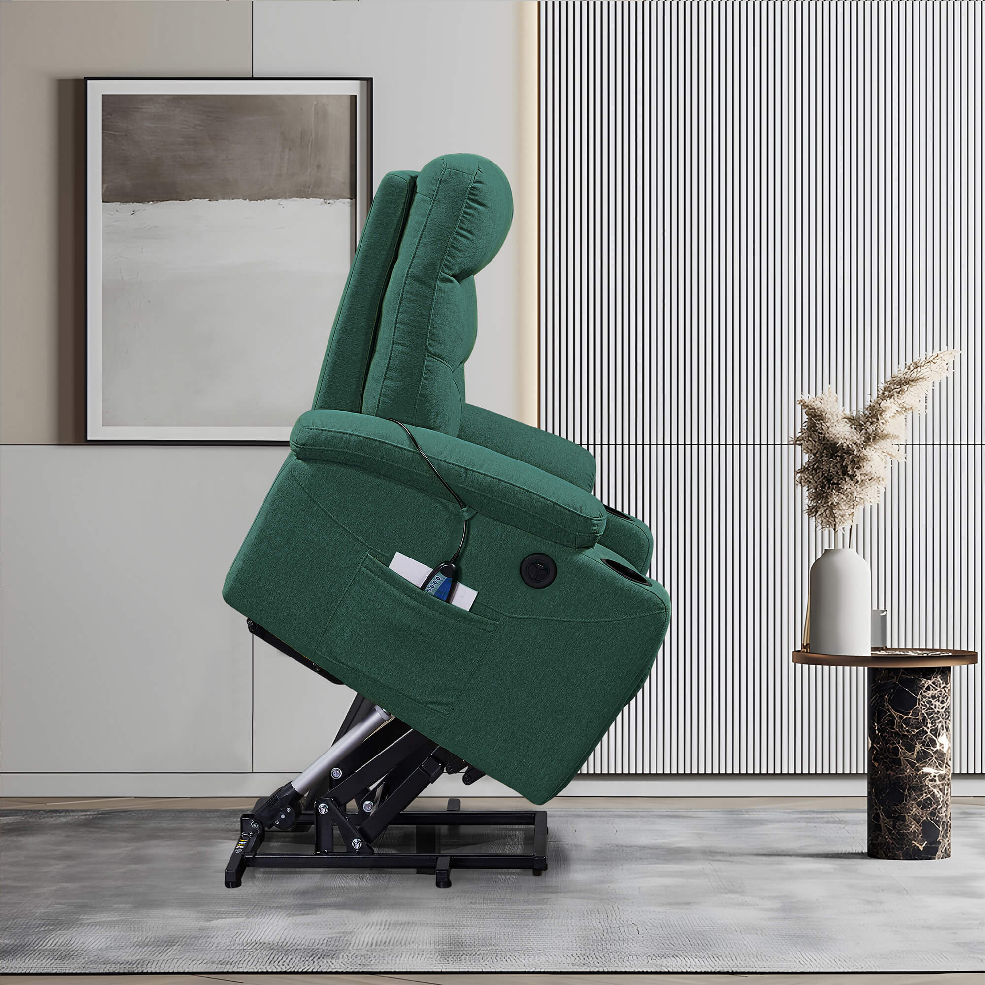Homrest Power Lift Recliner Chair with Massage and Heat for Elderly Electric Recliner Lift Chair with 2 Side Pockets, Cup Holders, USB Port for Living Room, Green