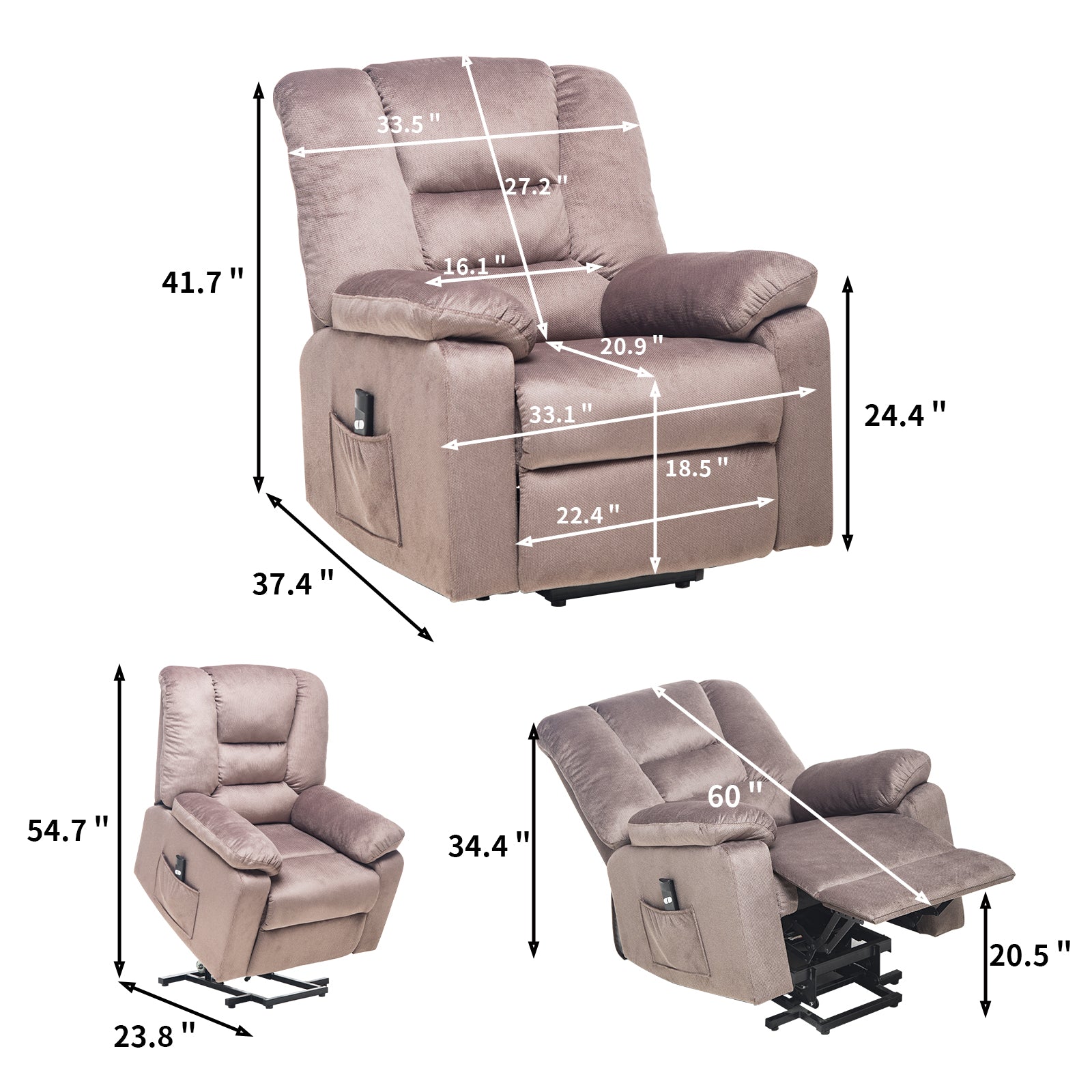  Power Lift Microfiber Electric Recliner Chair for Elderly with Side Pockets, Remote Control Living Room Chair (Brown) | Homrest Furniture