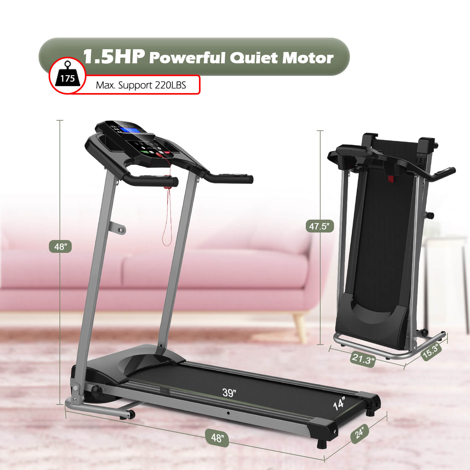 Homrest Electric Motorized Running Machine Folding Treadmill Fitness Workout Jogging Walking Easily Install