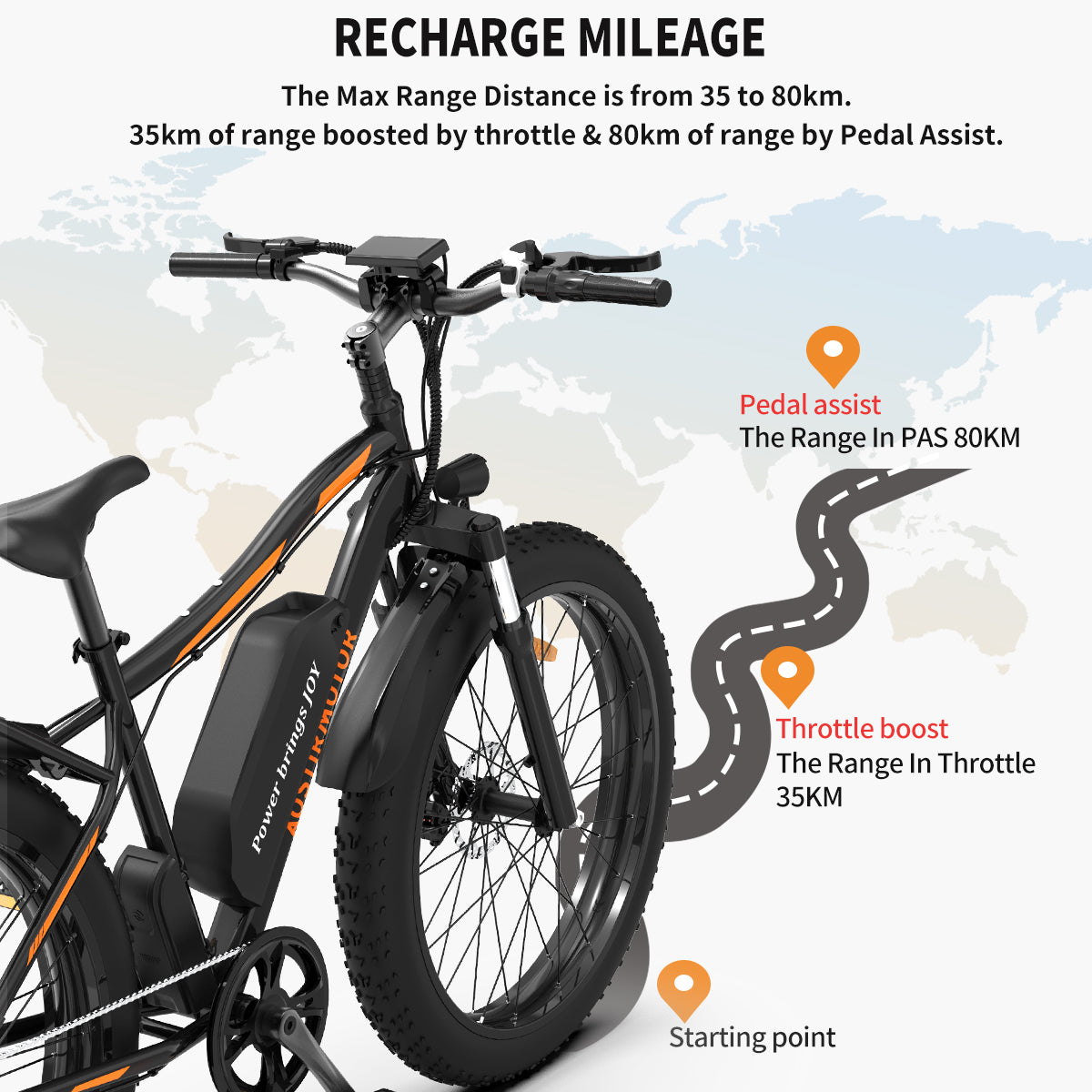 Homrest 26" Electric Bike Ebike Bicycle 750W Motor Fat Tire With P7 48V 13AH Removable Li-Battery (Black)
