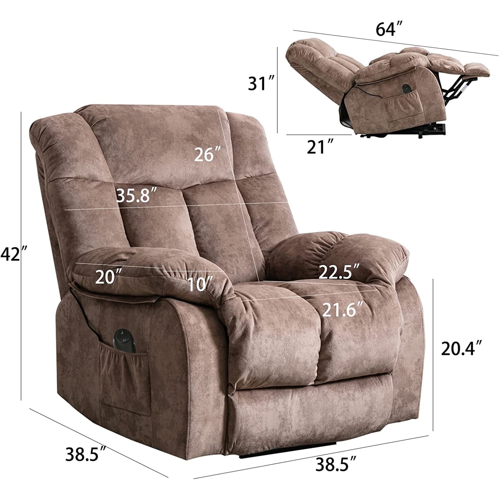 Power Lift Recliner Chair for Elderly- Heavy Duty and Safety Motion Reclining Mechanism-Fabric Sofa Living Room Chair, Light Coffee | Homrest Furniture