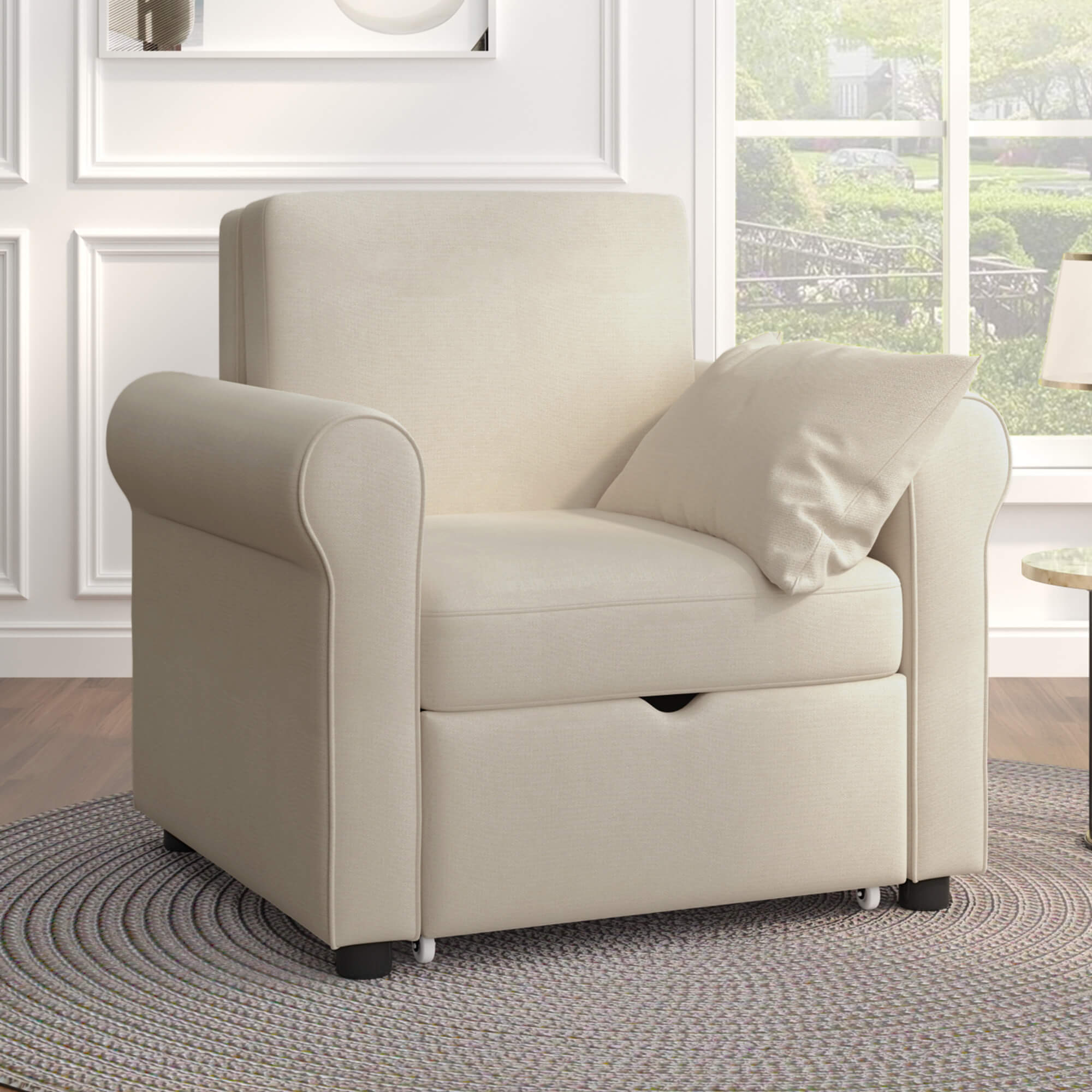 Sofa Bed Convertible Sleeper Chair Bed Adjustable Backrest with Storage(Beige) | Homrest Furniture