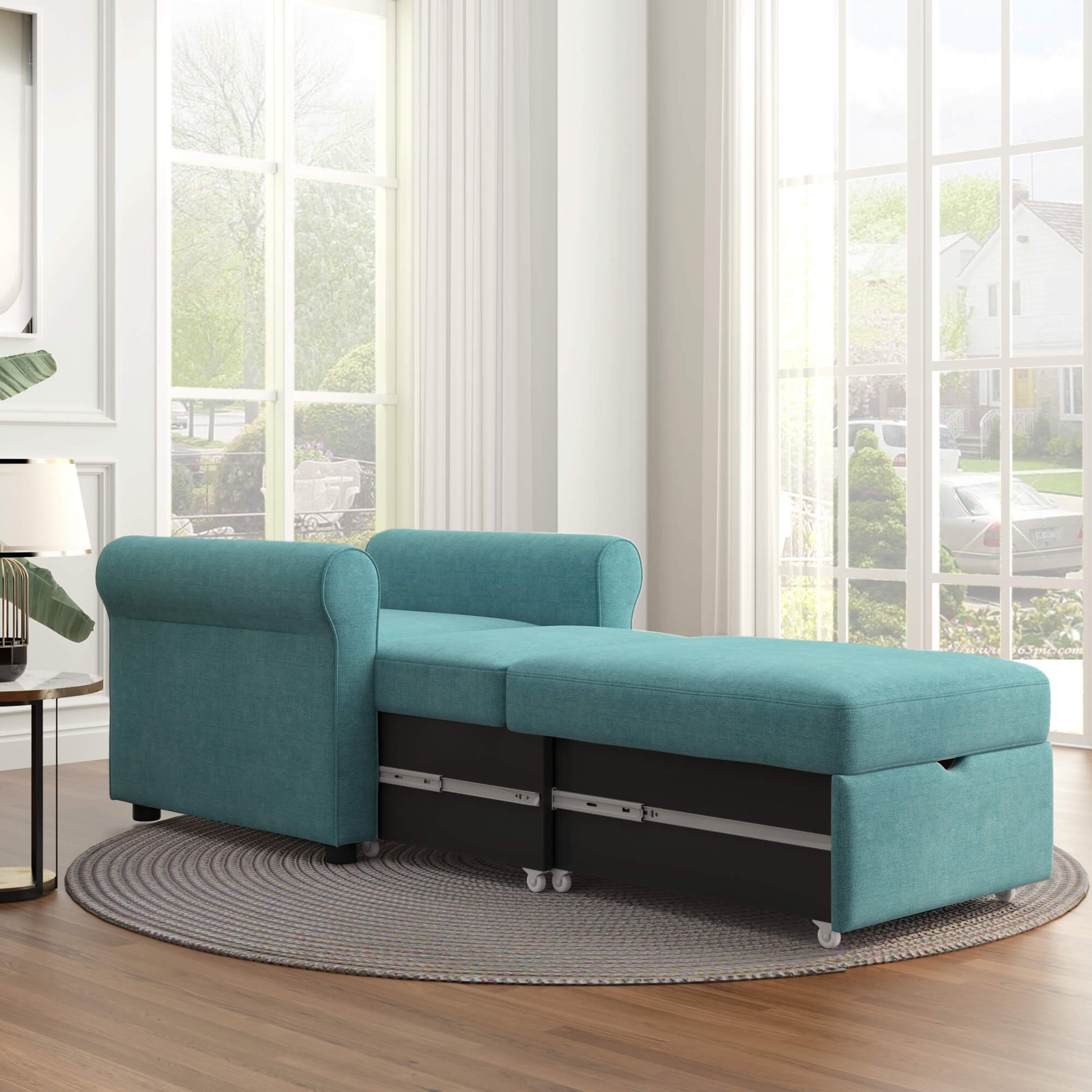 Sofa Bed Convertible Sleeper Chair Bed Adjustable Backrest with Storage(Teal) | Homrest Furniture
