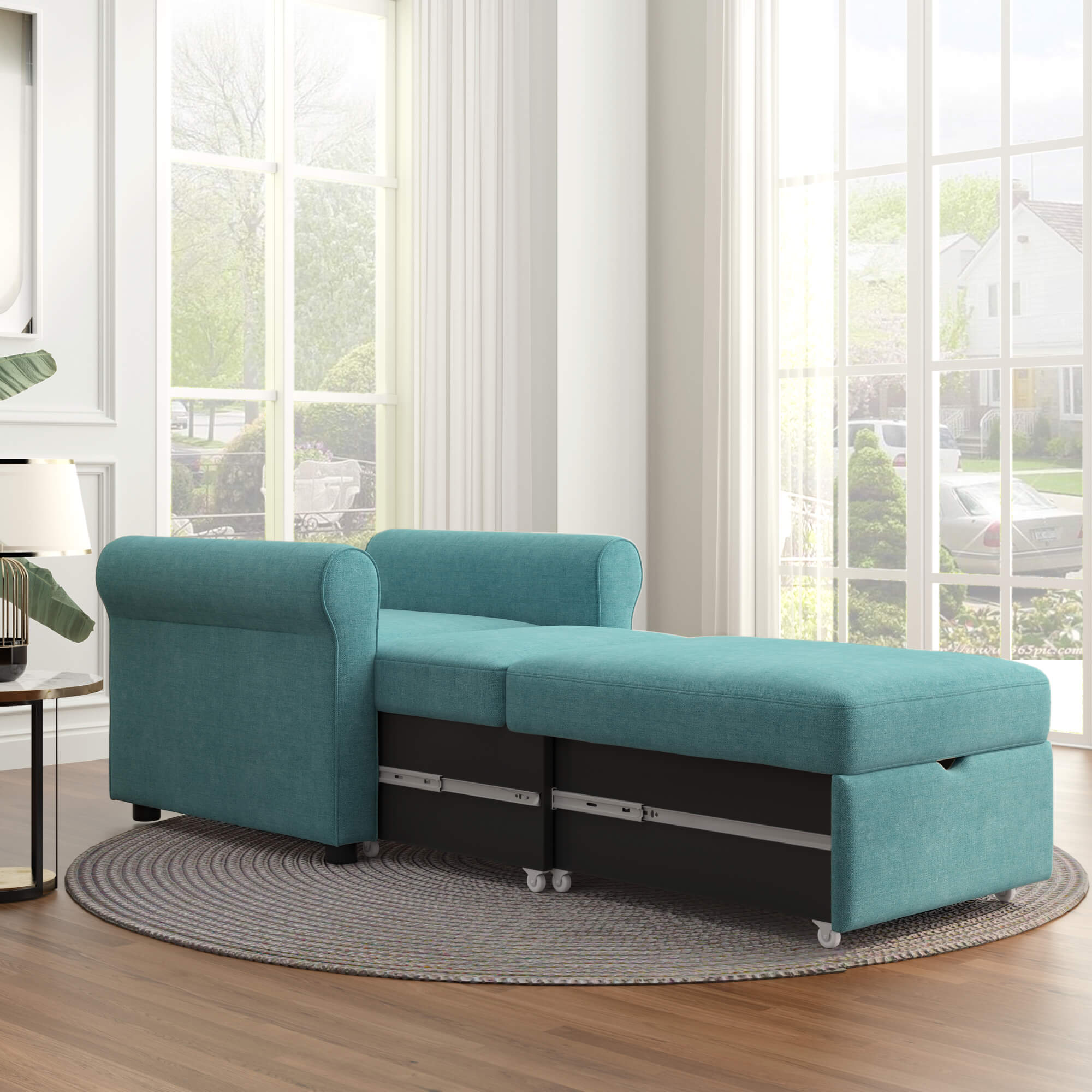 Sofa Bed Convertible Sleeper Chair Bed Adjustable Backrest with Storage(Teal) | Homrest Furniture