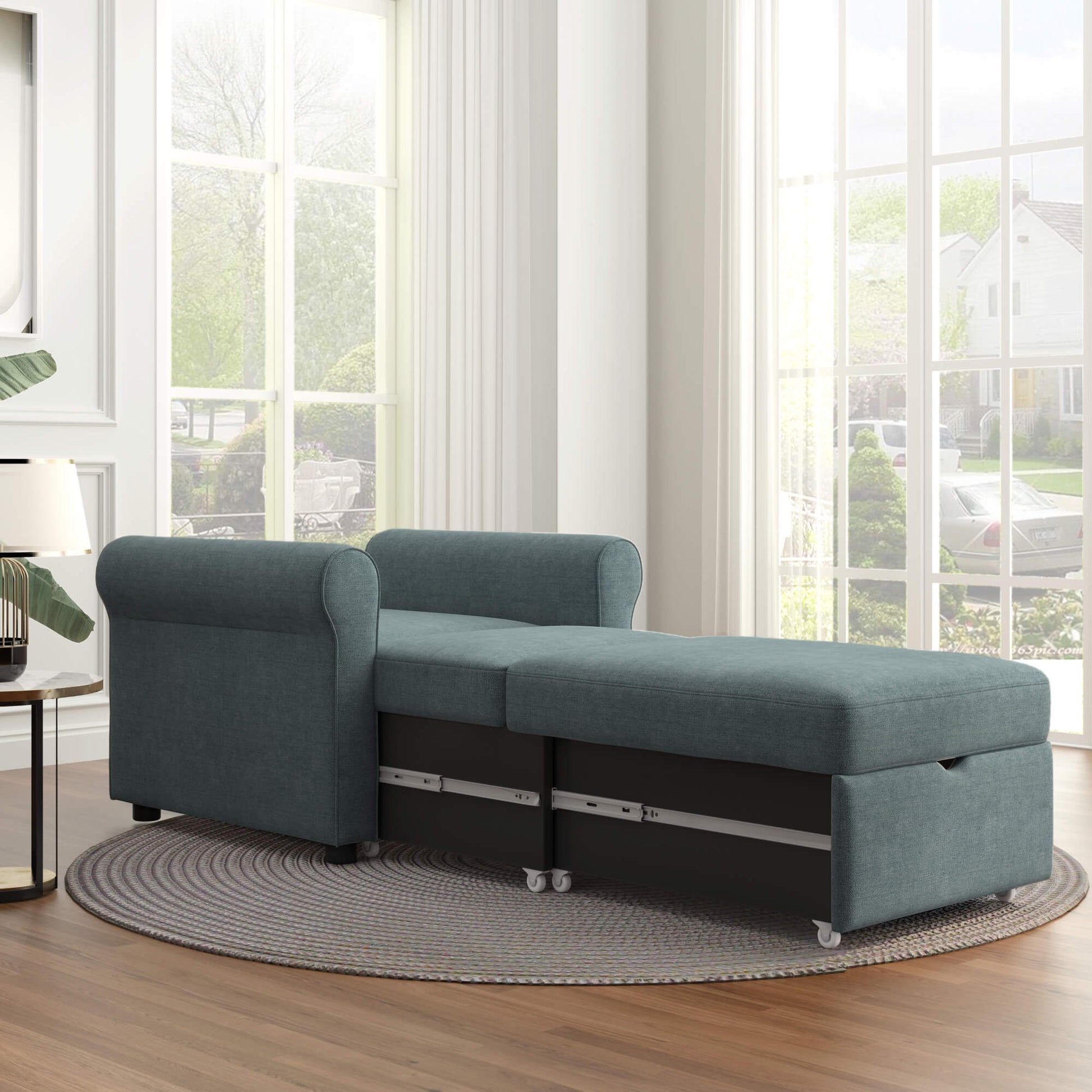 Homrest Sofa Bed Convertible Sleeper Chair Bed Adjustable Backrest with Storage(Deep Blue)