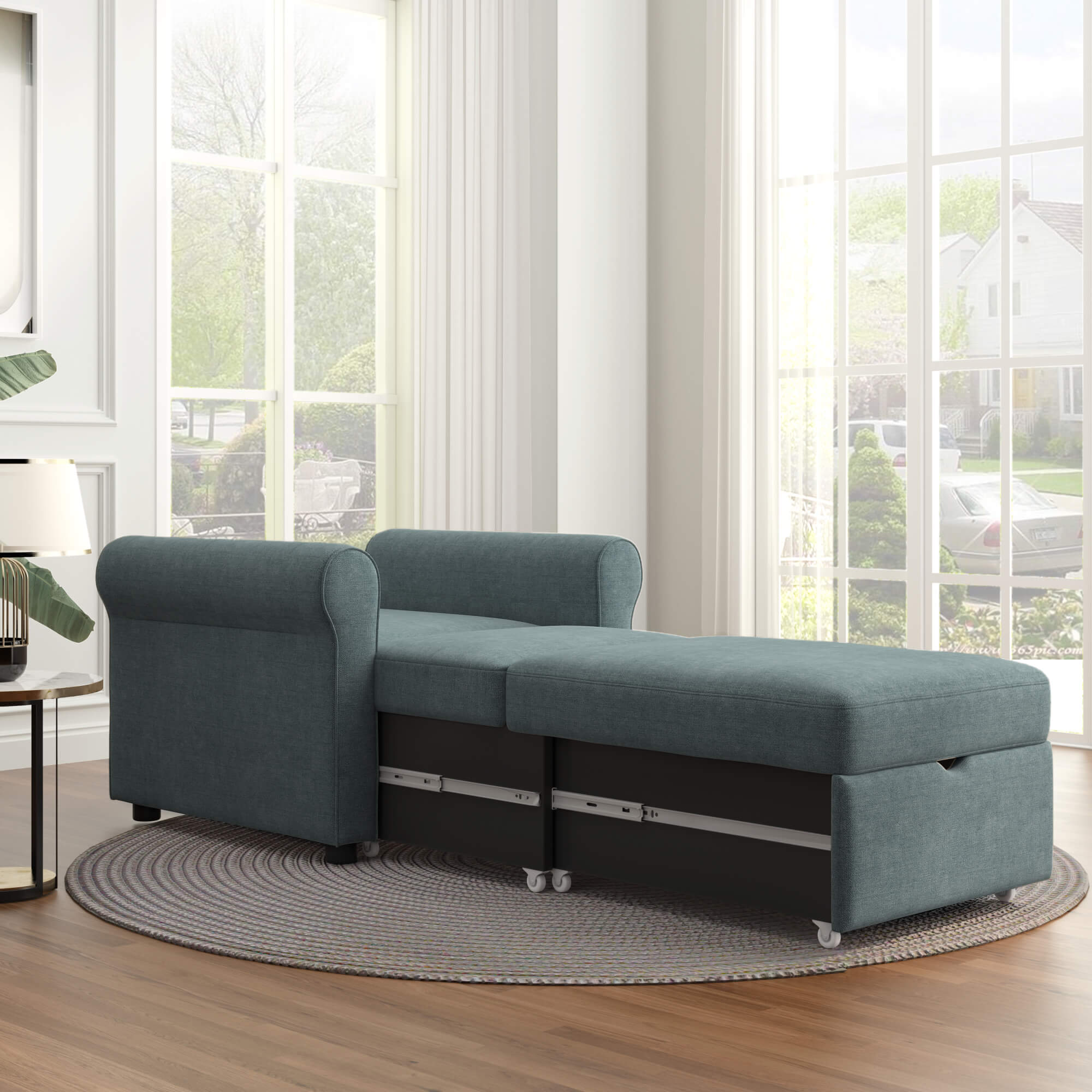 Homrest Sofa Bed Convertible Sleeper Chair Bed Adjustable Backrest with Storage(Deep Blue)