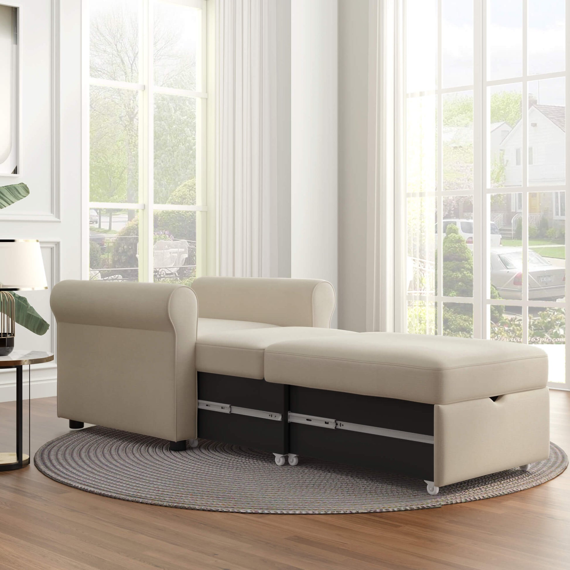  Sofa Bed Convertible Sleeper Chair Bed Adjustable Backrest with Storage(Beige) | Homrest Furniture
