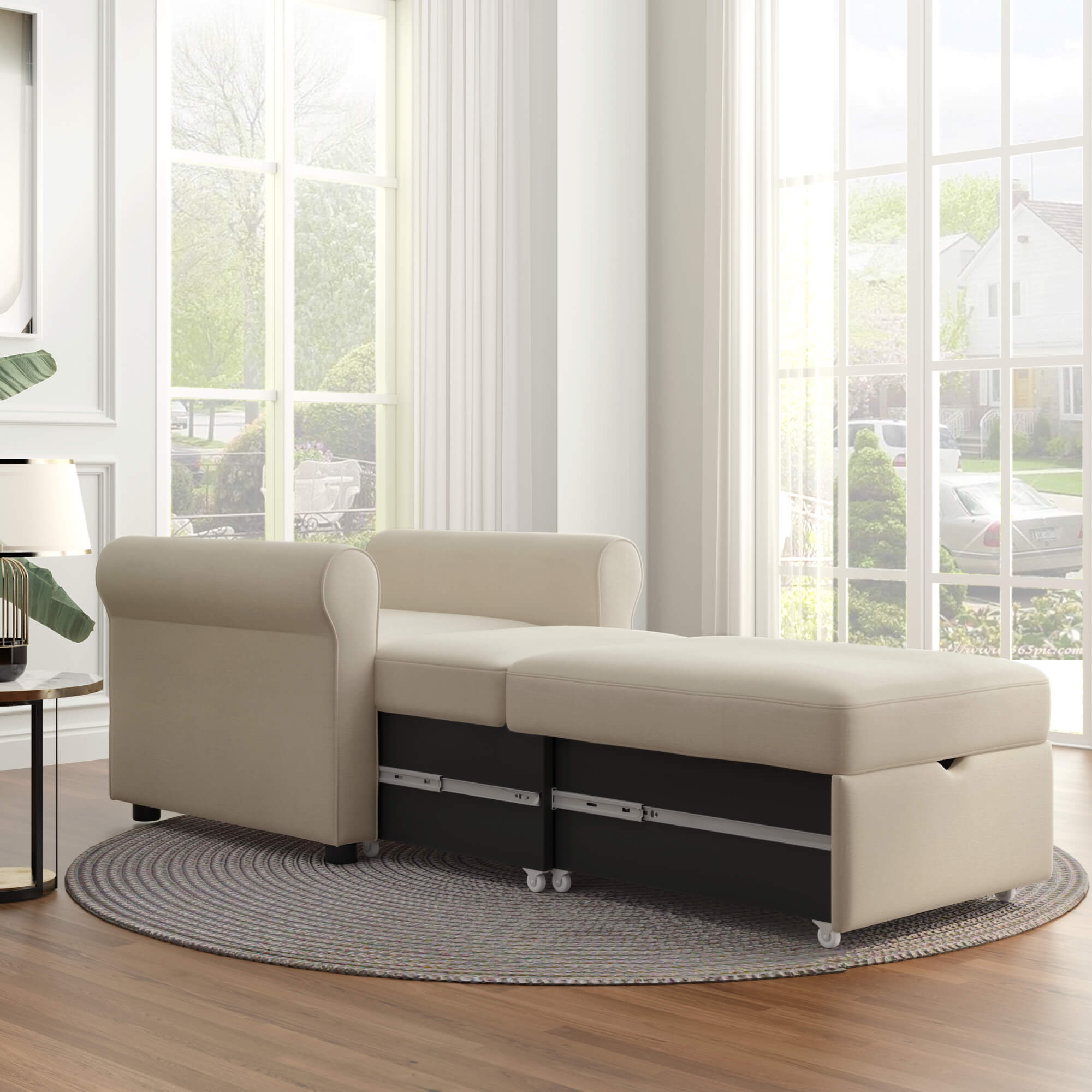  Sofa Bed Convertible Sleeper Chair Bed Adjustable Backrest with Storage(Beige) | Homrest Furniture