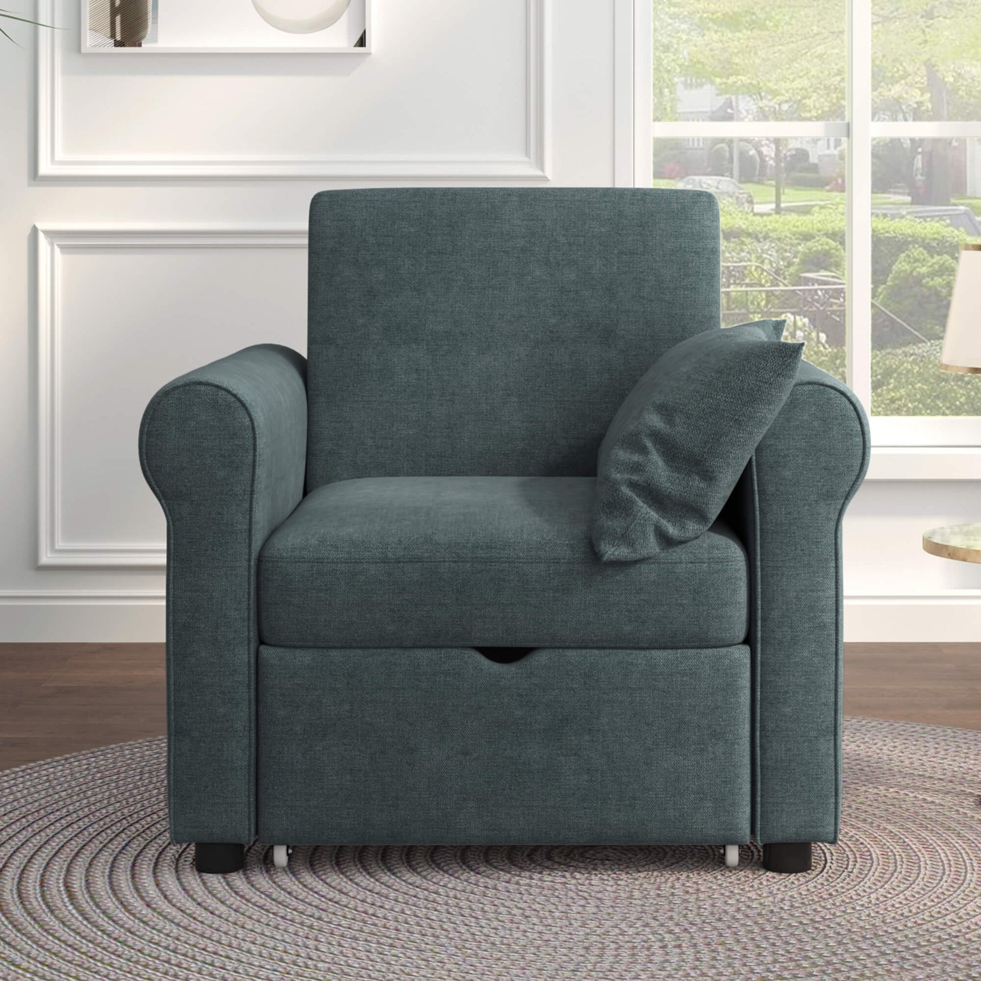 Homrest Sofa Bed Convertible Sleeper Chair Bed Adjustable Backrest with Storage(Deep Blue)