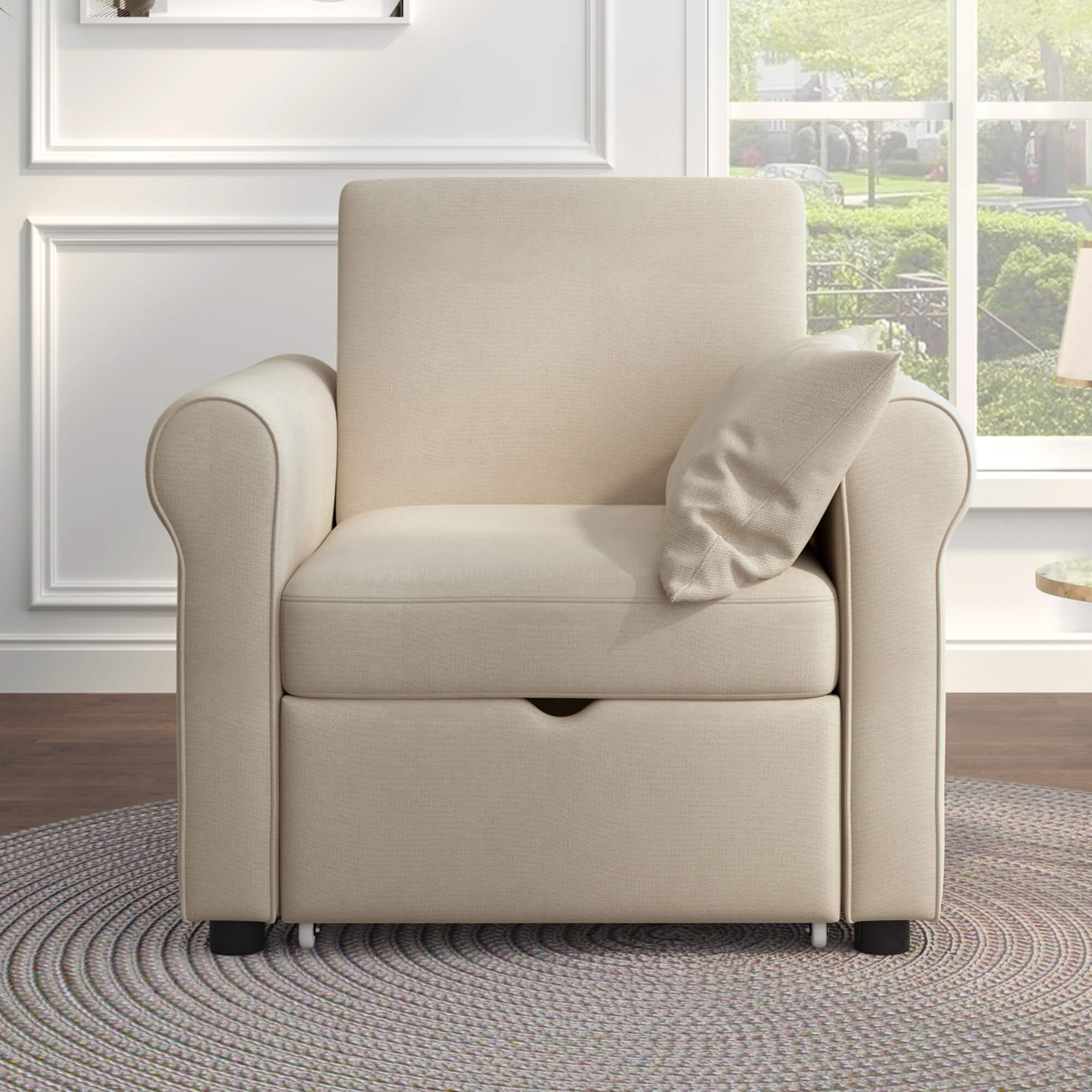  Sofa Bed Convertible Sleeper Chair Bed Adjustable Backrest with Storage(Beige) | Homrest Furniture