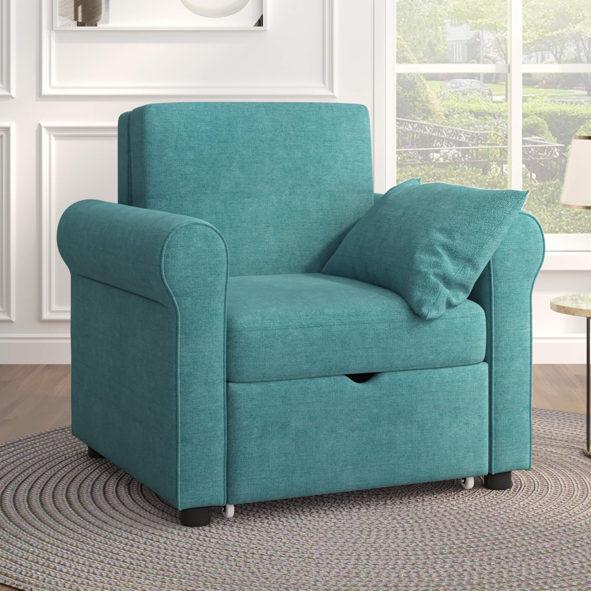Sofa Bed Convertible Sleeper Chair Bed Adjustable Backrest with Storage(Teal) | Homrest Furniture