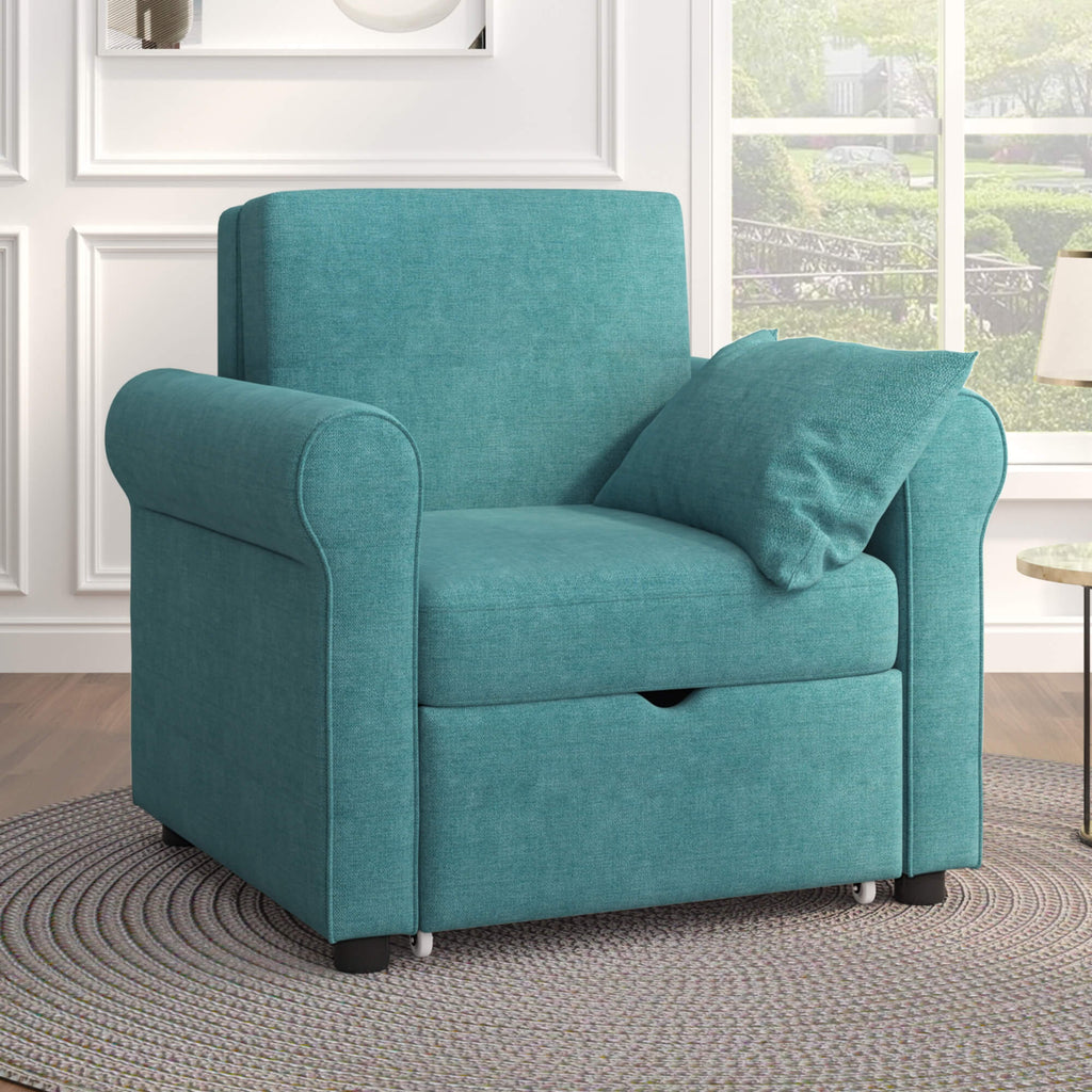 Sofa Bed Convertible Sleeper Chair Bed Adjustable Backrest with Storage(Teal)