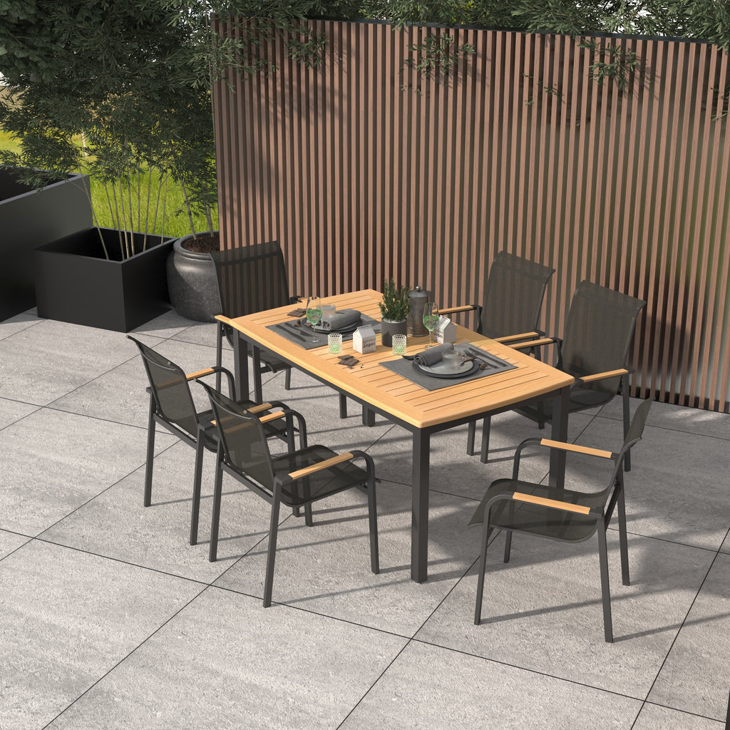 7 PCS Outdoor Dining Set, All Weather Patio Table and Chair Set for 6 for Garden Yard Lawn (Black)
