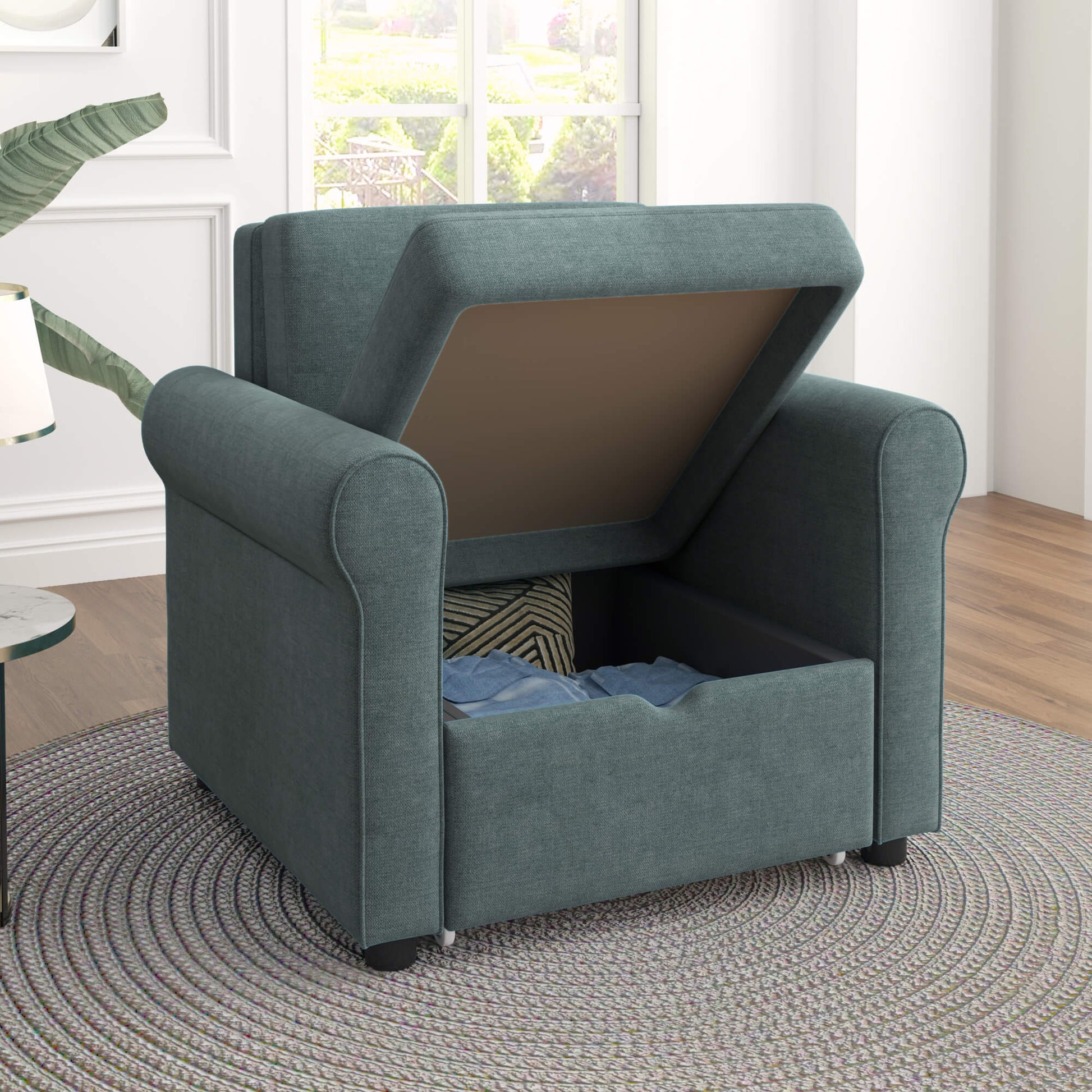 Homrest Sofa Bed Convertible Sleeper Chair Bed Adjustable Backrest with Storage(Deep Blue)