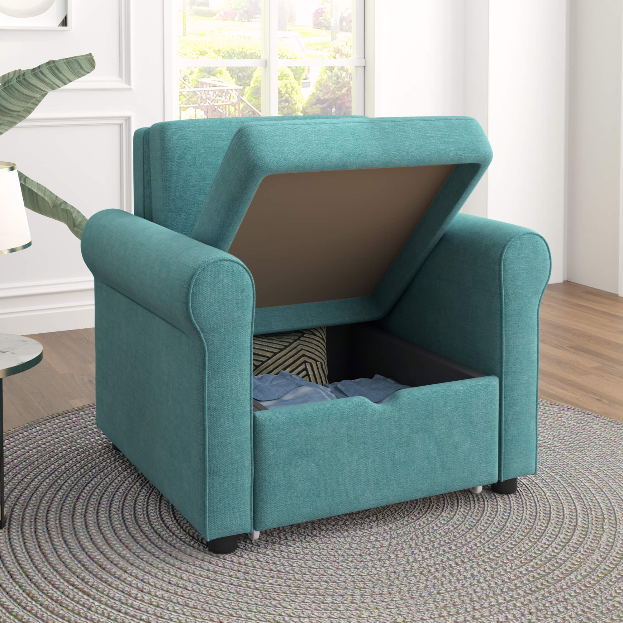 Sofa Bed Convertible Sleeper Chair Bed Adjustable Backrest with Storage(Teal) | Homrest Furniture