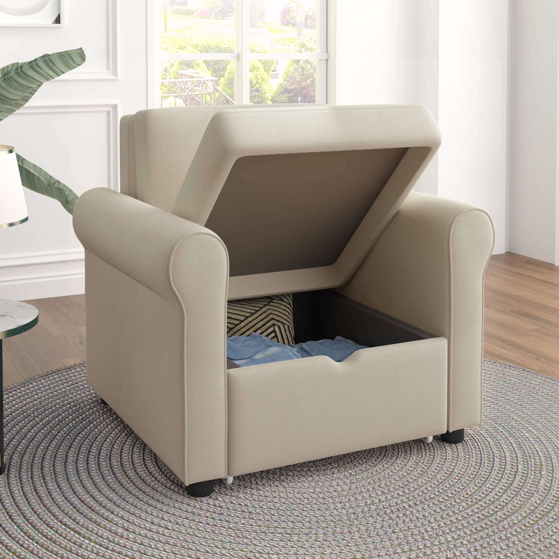  Sofa Bed Convertible Sleeper Chair Bed Adjustable Backrest with Storage(Beige) | Homrest Furniture