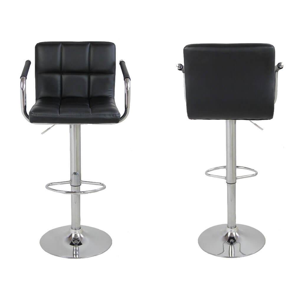 Homrest 2 pieces 60-80cm 6 Checks Round Cushion Bar Stools with Armrest Black