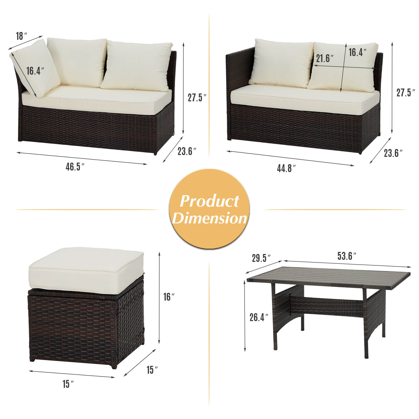Product dimensions of Homrest outdoor dining set