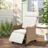 Weatherproof Outdoor Recliner Chair, Rattan Lounge Chair with Thick Removable Cushion for Patio Deck Backyard, Beige