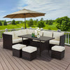 7 Pcs Outdoor Dining Set Patio Rattan Sectional Sofa with Ottoman, White Cushion