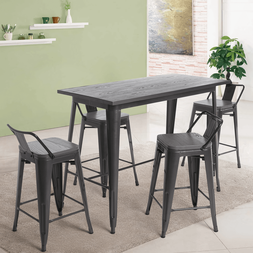 Homrest Dining Room Table Set & 4pcs Barstool for Kitchen Patio Bar (Gray)