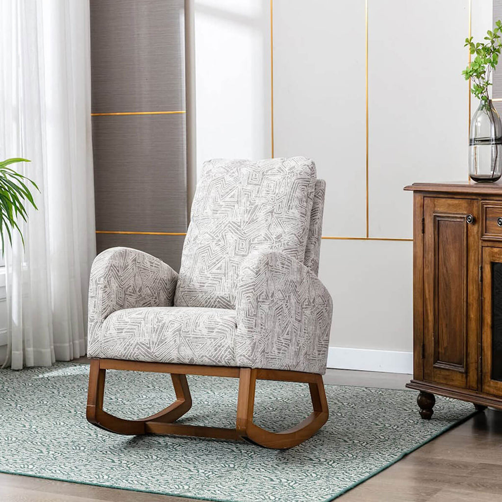 Rocking Chair Mid-Century Modern Nursery Accent Glider Rocker for Living Room Geometry Gray