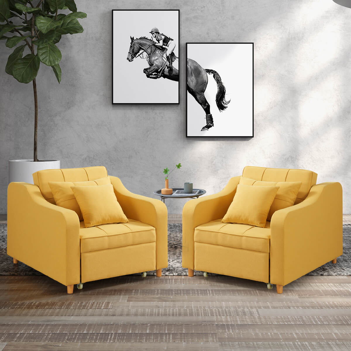 Homrest set of 2 upgraded sofa bed, 3-in-1 convertible chair for living room, yellow