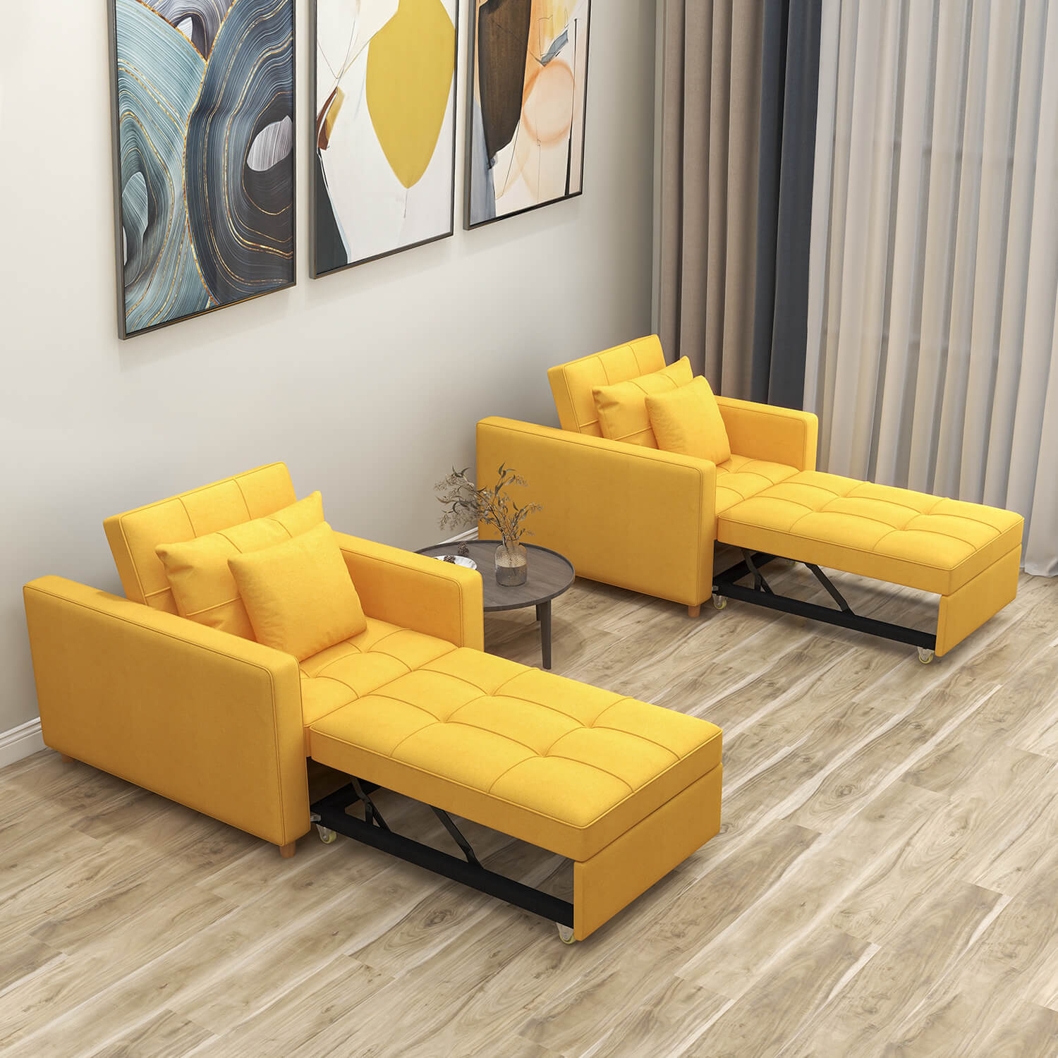 Sofa Bed 3-in-1 Convertible Chair Multi-Functional Adjustable Recliner, Sofa, Bed(Yellow)
