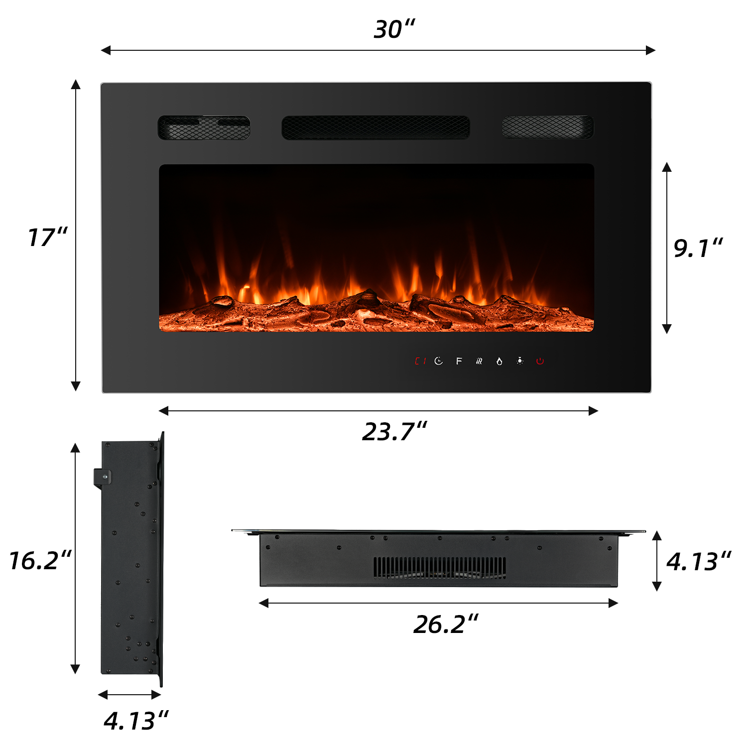 Homrest 30 inch Electric Fireplace Recessed and Wall Mounted,12 Flame Color with Remote Control