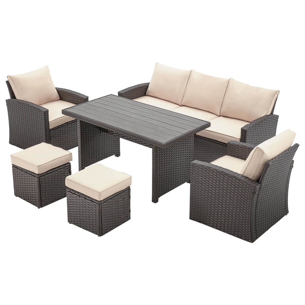 6 Pieces Patio Dining Sofa Set Wicker Rattan Dining Set