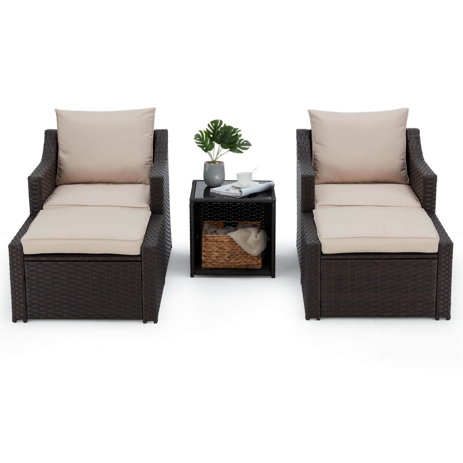 5 Pcs patio conversation set with ottoman and coffee table for porch, garden and poolside | Homrest furniture