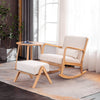 Homrest Fabric Rocking Chair, Mid-Century Glider Rocker with Padded Seat, with Ottoman, Seat Wood Base, Linen Accent Chair for Living Room