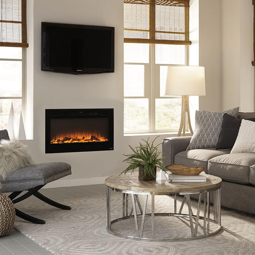 Homrest 36" Recessed Mounted Electric Fireplace Insert with Touch Screen Control Panel, Remote Control, 750/1500W, Black