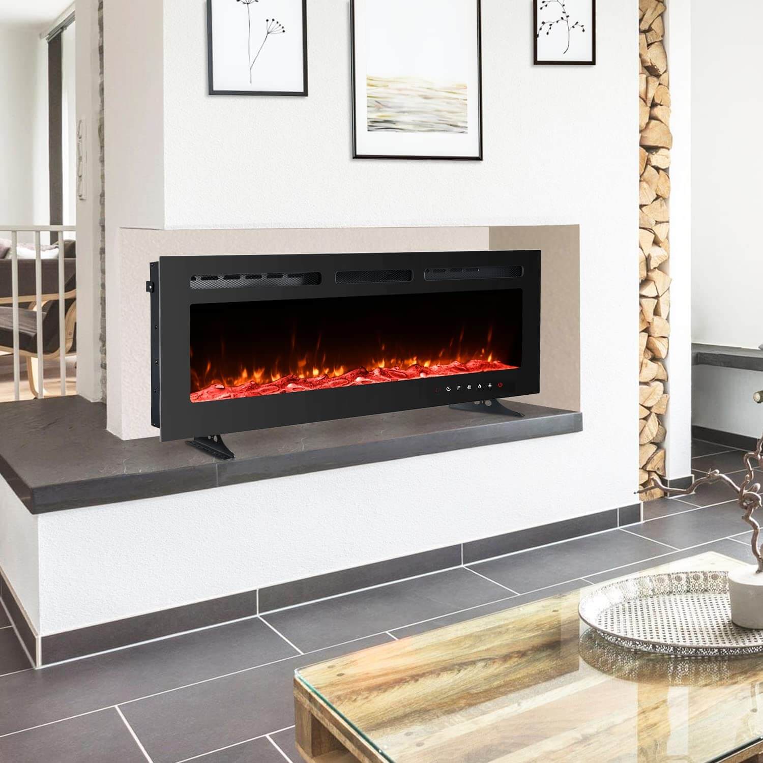 Homrest 50 inch Electric Fireplace with Free Standing, Wall Mounted Insert Heater Remote Control