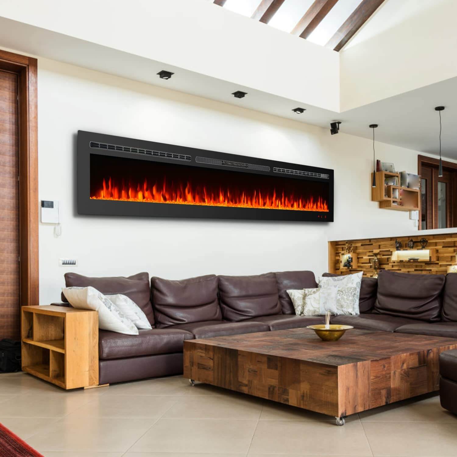 Homrest 100 inch Electric Fireplace, Wall Mounted Fireplace Insert with Remote Control