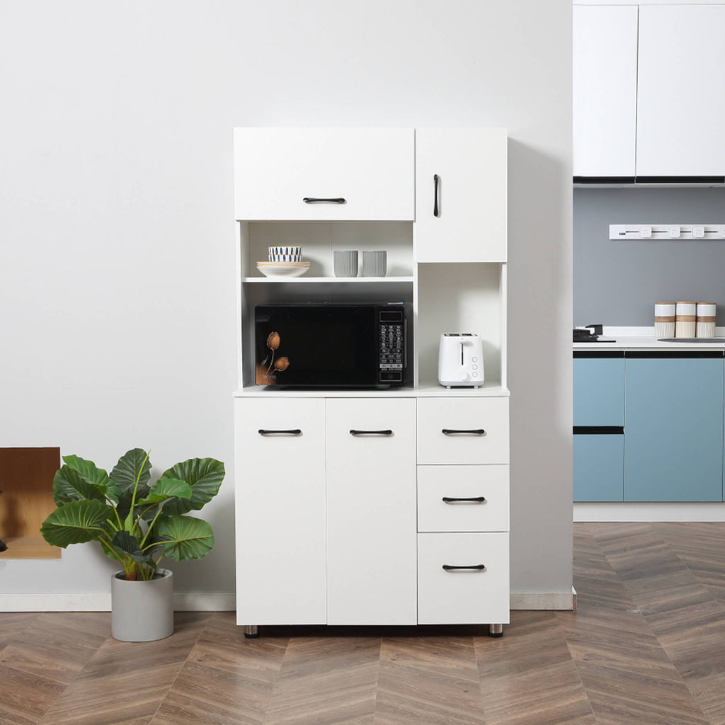 Homrest Kitchen Pantry Storage Cabinet Open Countertop and Microwave Space White