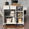 Homrest kitchen island on wheels, kitchen cart with cabinet & 3 layer shelves, white