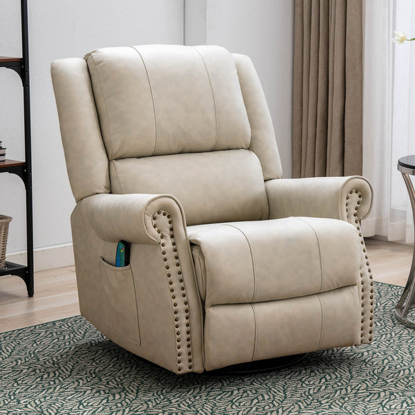 Ergonomic Microfiber Cloth Massage Recliner Chair 360°Swivel Heated Beige