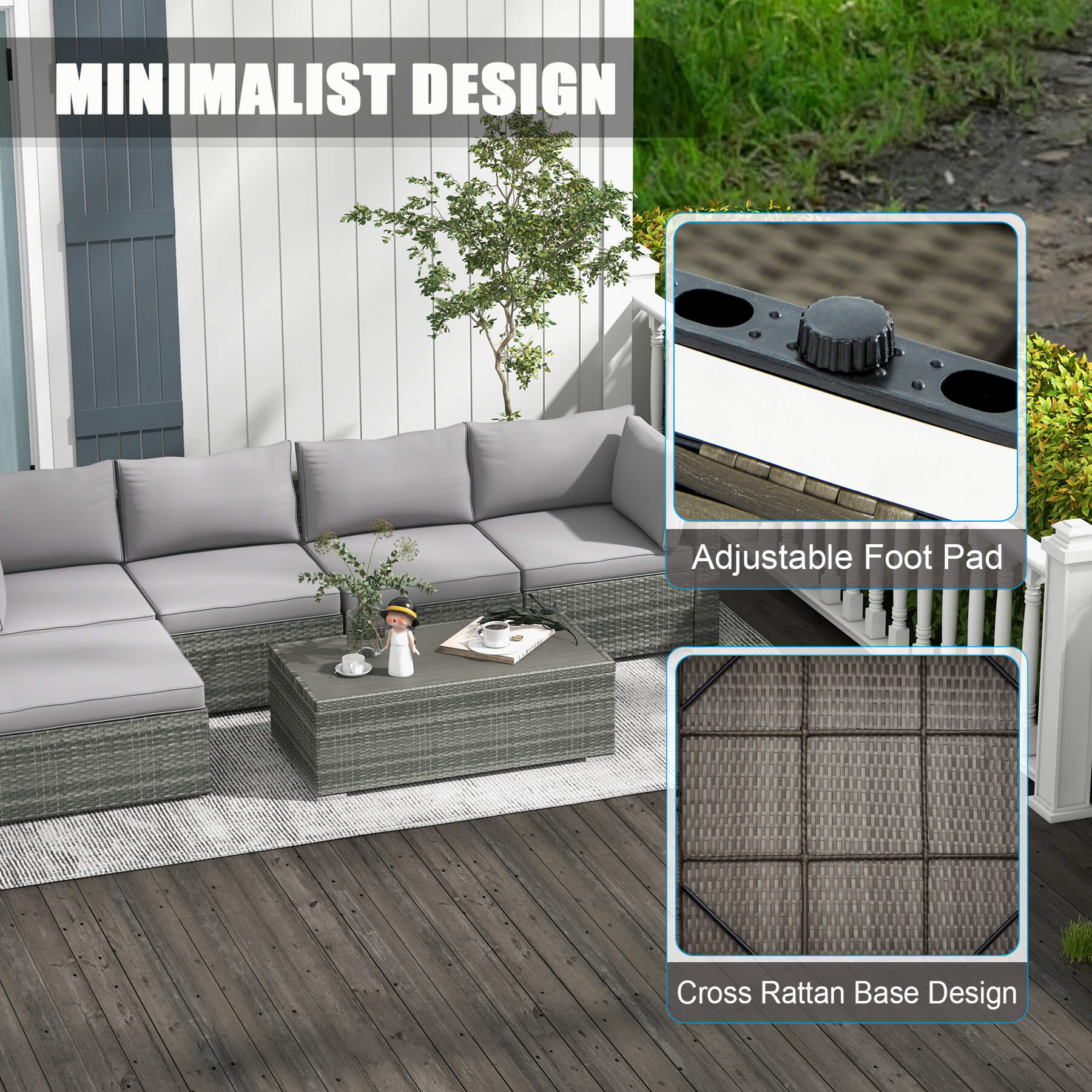 Homrest patio sofa set with coffee table, gray