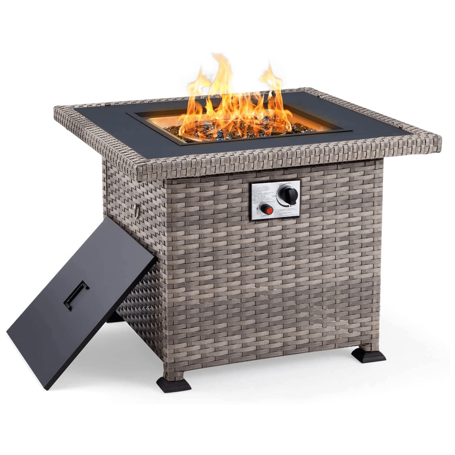 Homrest 32'' Propane Fire Pit Table, 50000 BTU Square Gas Fire Pit w/ Glass Beads & Waterproof cover