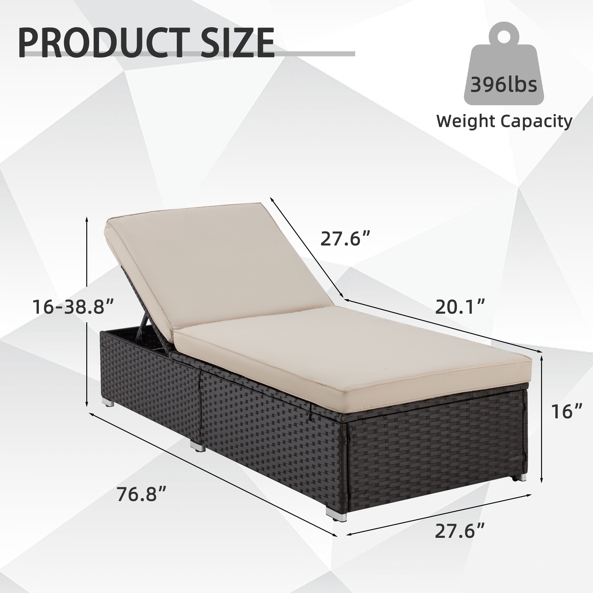 HOMREST Patio Lounge Chair for Outdoor, Adjustable Outdoor Chaise Loungers for Poolside, Balcony, Beach, Yard
