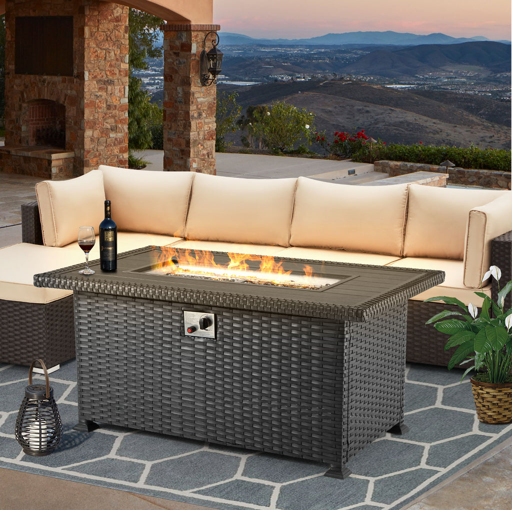 50" Propane Gas Fire Pit Table 50000 BTU Auto-Ignition with Windguard, Black