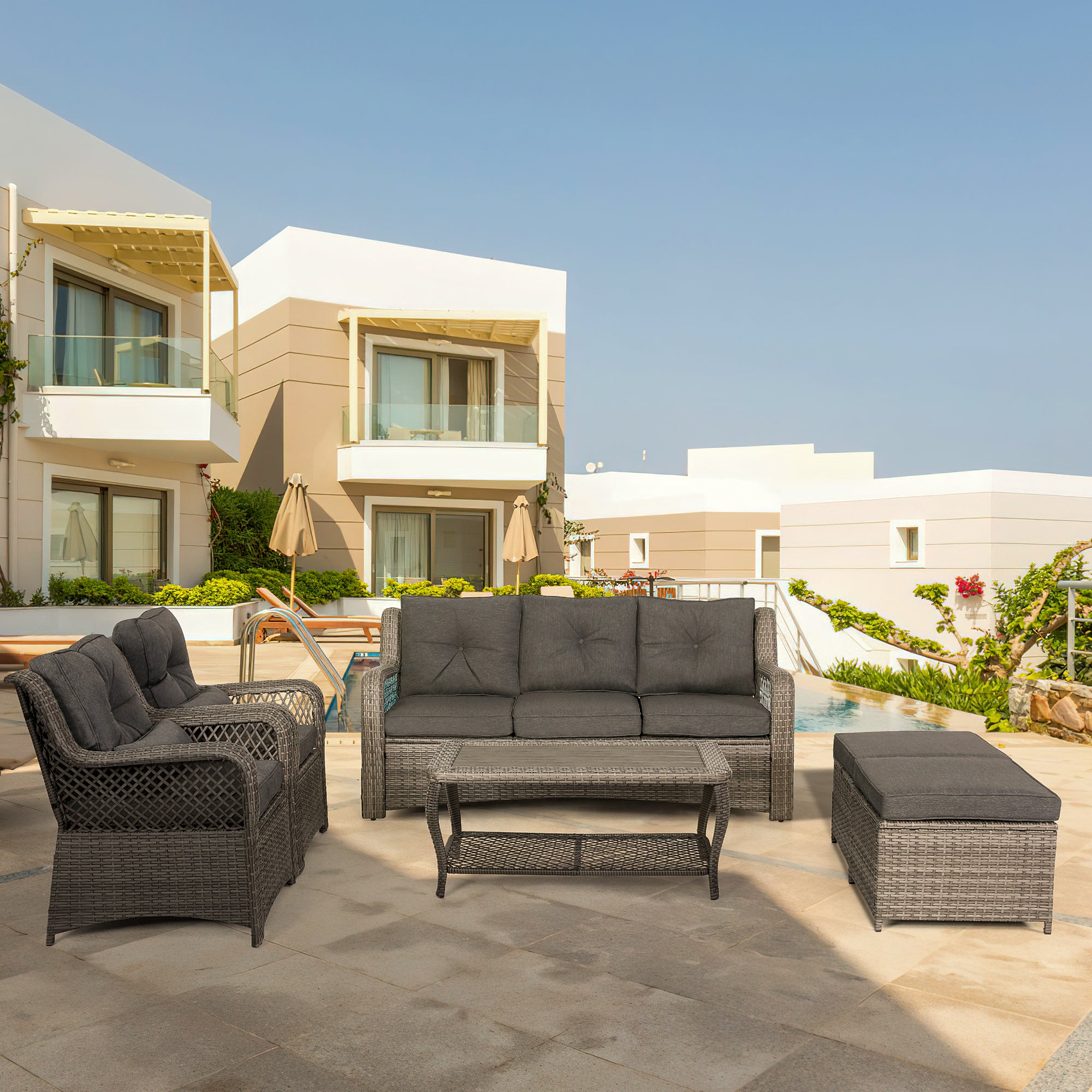 Homrest 6 pcs patio sofa set for potch, garden and poolside, gray