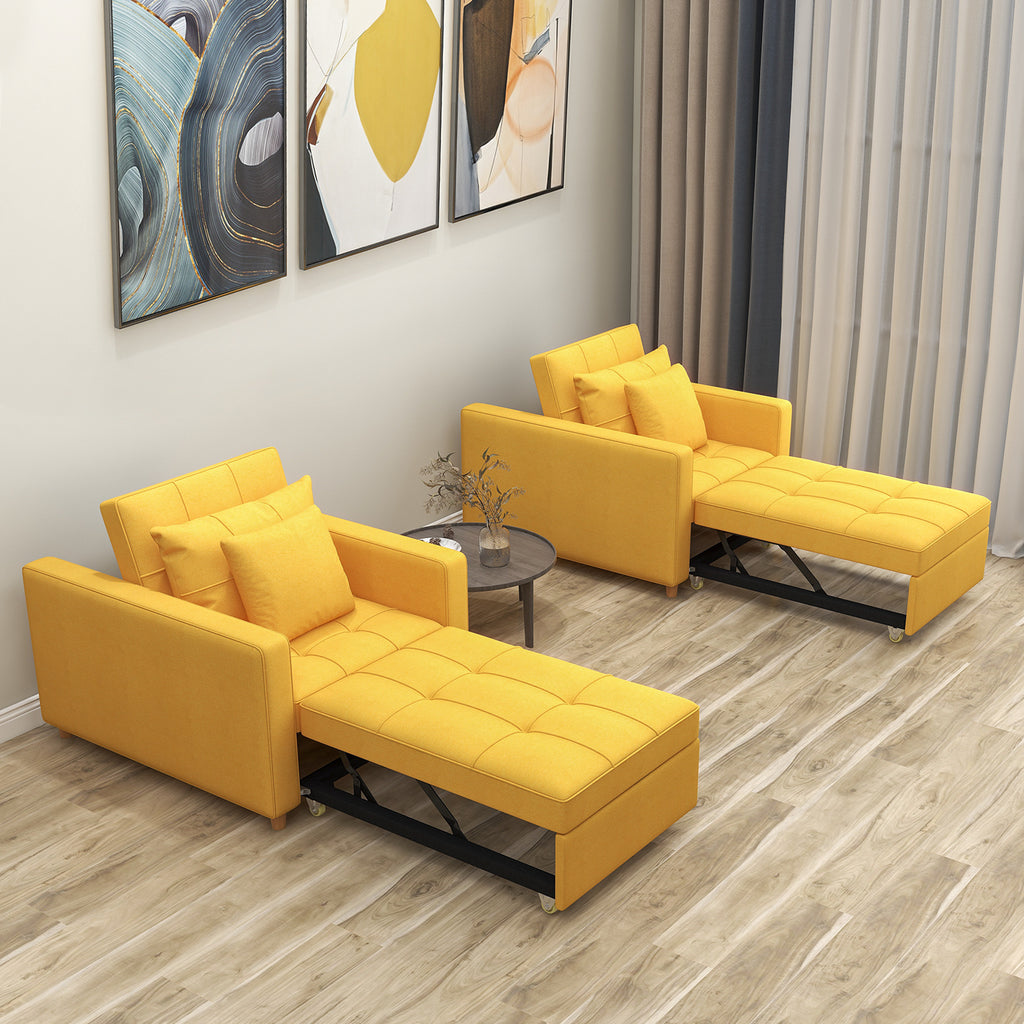 Set of 2 Sofa Bed 3-in-1 Convertible Chair Multi-Functional Adjustable Recliner, Sofa, Bed(Yellow)