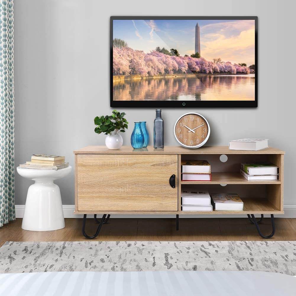 Homrest Modern TV Stand Wood TV Console Cabinet with 2 Storage Shelves and Hairpin Legs