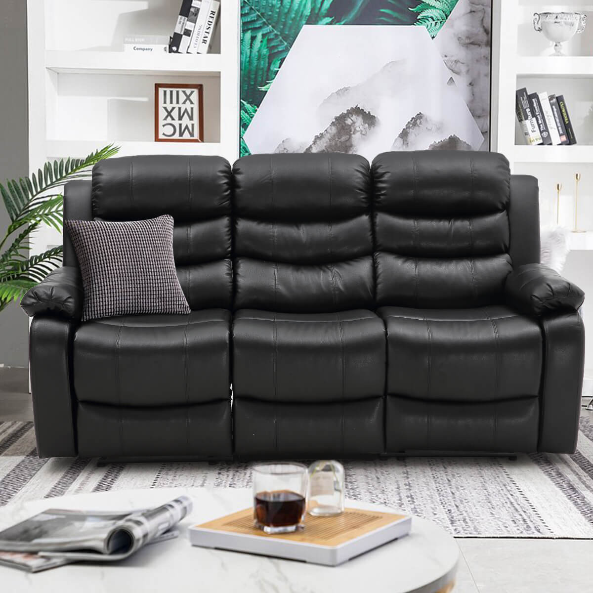 Homrest 3 seater Recliner Sofa Set Home Theater Seating Reclining Couch for Living Room, Black
